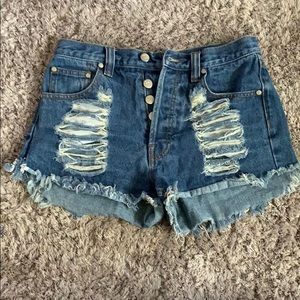 MinkPink destroyed denim high waist shorts